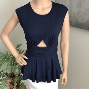 Trina Turk Navy Sleeveless Cutout Top